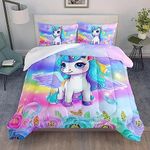 AILONEN Unicorn Kids Comforter Set Full Size, Cute Unicorn Bedding Set for Girls,Rainbow Unicorn Watercolor Rose Floral Bed in a Bag 3 Pieces, 1 Comforter and 2 Pillowcases