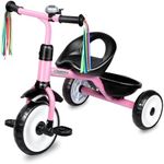 Liberry Toddler Tricycle Age 2 3 4 Years Old, Kids Trike with Bell, Back Basket and Removable Pedal, 3 Wheel Bike Riding Toy Gift for Girls, Light Pink