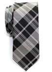 Retreez Modern Tartan Plaid Check Styles Woven Microfiber Skinny Tie - Black and Grey