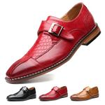 Men's Single Monk Strap Loafers Cap Toe Slip On Comfort Fashion Business Wedding Dress Leather Shoes, Red, 4 UK