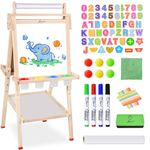 Joyooss Art Easel for Kids with Double-Sided Magnetic, Wooden Standing Kids Easel with Dry Erase Whiteboard & Chalkboard, Height Adjustable Children Easel with Paper Roll, Bonus Toddler Art Supplies