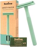 Bambaw Women Safety Razor with 5 Double Edge Safety Razor Blades, Metal Double Edge Razor, Eco Friendly Razor, Reusable & Plastic Free – Mint Green