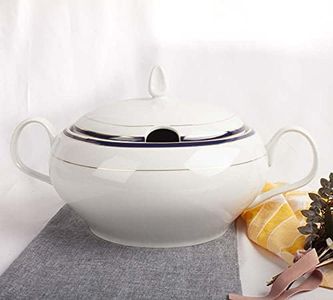 FranquiHOgar - Sopera de Porcelana Elegante con Tapa, Diseño Clásico con filo de Oro, Ideal decoracion y eventos - Azul Cobalto con Filo de Oro, 4 Litro, Porcelana de gran fuego