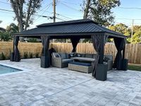 PURPLE LEAF 12' X 24' Outdoor Large Gazebo with Galvanized Steel and Light for Lawn and Garden Permanent Hardtop Gazebo Grey