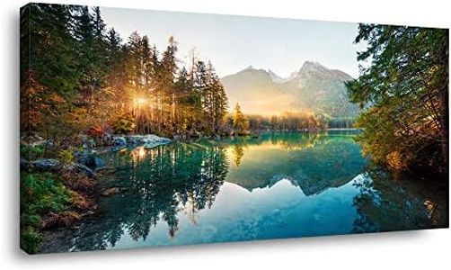 Autumn Lake Large Stretched Canvas Wall Art For Living Room Bedroom Home Decoration, Mordern Morning Sunrise View Print Picture Painting Decor Giclee Artwork, Gallery Wrapped Gift, Inner Frame 20x40
