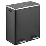 mDesign Metal Steel 16 Gallon/60-Liter, Large Dual Compartment Step Trash Can; Double Bin Trash Can/Recycler Combo for Kitchen; Holds Garbage, Recycling; Features Two Removable Liner Buckets - Black