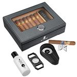 XIFEI Cigar Humidor, Glass Top carbon fiber texture top inlay Hygrometer,including Cigar humidifier, acrylic Cigar stand,Cigar ashtray and Humidor Solution, Holds 25-60 Cigars (9IN*7.5*2.8)