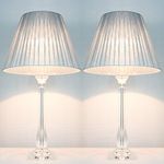 Pair of New Deco Modern Designer Bedside Table Lamps with Silver Ribbon Shade Set of 2 (60)