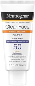 Neutrogena Clear Face Liquid Lotion Sunscreen for Acne-Prone Skin, Broad Spectrum SPF 50 UVA/UVB Protection, Fragrance & Oxybenzone Free Facial, Non-Comedogenic, Unscented, 3 Fl Oz