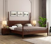 Unique Woodcraft Solid Sheesham Wood King Size Bed Without Storage Double Cot Wooden Palang Furniture for Bedroom Living Room Furniture (Walnut Finish)