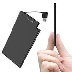 Auskang 5000mAh Power Bank with built-in Type-C Cable, Ultra Slim and Super Lightweight Portable Charger Small External Battery, Compatible with Samsung, Xiaomi, Sony, iPhone 15 Series, etc.- Black