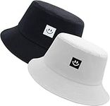 Rizzor 2 Bucket Hats, Bucket Hat for Traveling & Outdoor Men Foldable Sun Hats with Smiley Face-Bucket Hats Women Cotton Hats for Women, Men's Fisherman Hat Black, White