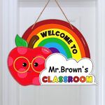 D4DREAM Personalized Teacher Signs for Classroom 12.6" Welcome Sign for Classroom Decorations Welcome to Our Classroom Sign Rainbow Classroom Decor Teacher Door Signs for School Classroom Decoration