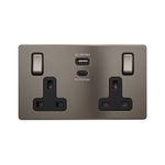 Super Fast Charging Socket Soho Lighting Black Nickel 13A amp 2 Gang USB A+C Power UK Double Socket Charge Smart Efficient 45W