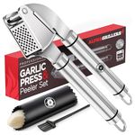 Alpha Grillers Garlic Press Stainless Steel - Professional Garlic Mincer - Garlic Crusher with Silicone Garlic Peeler (Dishwasher Safe)