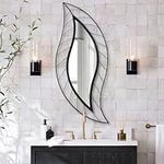 ironsmithn Wall Mirror Mounted Decorative Mirror Leaf Stylish Decor for Bathroom Vanity, Living Room or Bedroom(Black)