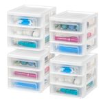 IRIS USA Plastic Stacking Desk Top 3-Drawer Storage Organizer, 4-Pack, for Makep Vanity Nail Polish Bathroom Stationery Art Craft Supplies Kitchen Office Garage and Small Organization, Small, White