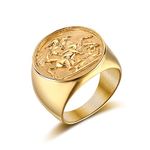 Joliernelle Sovereign Ring Gold for Men Stainless Steel St. George Dragon Slayer Signet Ring Size S