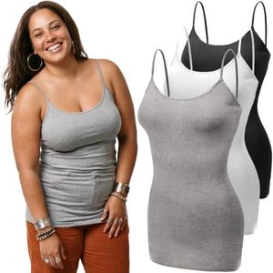 Emmalise Women's Basic Casual Long Camisole Adjustable Strap Cami Layering Top, 1xl, 3Pk Black, Hgray, White