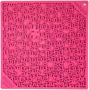 SodaPup Jigsaw eMat Enrichment Lick Mat. Complex Slow Feeder Experience for Your Dog. Calm, Entertain, Avoid overfeeding, Promote Fresh Breath, Healthy Teeth & Gums (Pink)