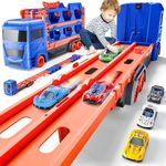 Race Track Truck Toys for 2 3 4 Year Old Boys Gifts: 65 Inch Folded Transport Carrier Truck for Boys Toys Age 2 3 4 - Toddler Toy Cars Gifts for 2 3 4 5 Year Old Boys