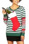 Tipsy Elves Tacky Ugly Christmas Sweater for Women with Attached Stocking from Size: Small