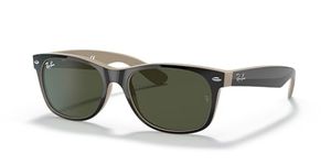 Ray-Ban RB2132 New Wayfarer Square Sunglasses, Black On Beige/G-15 Green, 52 mm