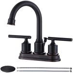 WOWOW Bronze Bathroom Faucet Centerset: 4-Inch Bathroom Sink Faucet 3 Holes with Drain Stopper and Supply Hoses, 2 Handle Vanity Faucet 360 Swivel Spout Lavatory Faucet