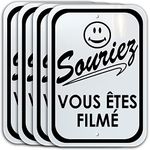 Sourire VOUS ÊTES FILMÉ (Pack de 4), 6.5 pouces par 9.5 pouces, aluminium, 24 heures vidéos signe. French smile on camera video surveillance sign. 6.5 inch by 9.5 inch, aluminum. (4 PACK)