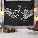 Wall Tapestry White and Black Floral Hands, Psychedelic Trippy Hippie Boho Novelty Tapestry Wall Hanging, Art Decor Print Fabric for Bedroom Living Room College Dorm,40×30 inch (100×75 cm)