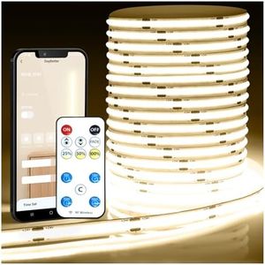 DAYBETTER Smart COB LED Strip Light, Natural White Led Light Strips with Remote and App, 16.4 ft 4000K Dimmable LED Tape Light, Indoor COB Led Lights for Bedroom, TV, Cabinet, Closet Lighting