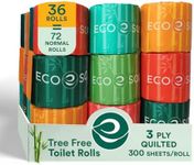 ECO SOUL Bamboo Toilet Paper 3 Ply 36 Mega Rolls = 72 Regular Rolls | Eco Friendly Septic Safe Organic Bath Tissues Sustainable Toilet Paper Compostable - FSC Certified