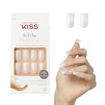 KISS Salon Acrylic Natural Collection, Euphoria, Medium Length Square Fake Nails Includes 28 False Nails, Nail Glue, Nail File, and Manicure Stick