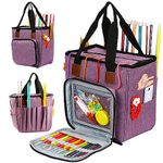 JOZEA Large Knitting Tote Bag, Normal Capacity Knitting Projects Organizer for Yarns, Crochet Hooks, Knitting Needles (Purple)