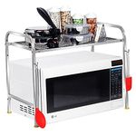 Fortune Blu Microwave Rack Stand Organizer Kitchen Shelf S S Microwave Stand Counter Shelf Spicy Shelf Rack Toaster Stainless Steel Organizer Microwave Oven Rack,1 Tier with 2 Hooks (58 x 38 x 8 cm)