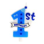 Juzfun® Birthday Number Candles 1 Cake Decoration | First Anniversary Party Celebration | Modern Blue | Width 7.5 x Height 10 CM