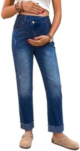 BLENCOT Women's Maternity Jeans Boyfriend Ripped Denim Pants Bluing 2XL
