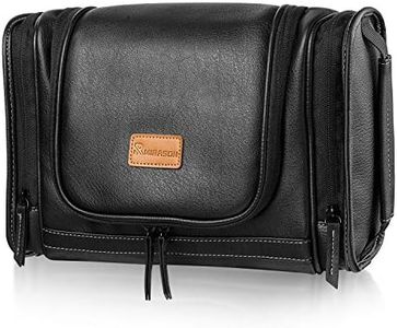 MIRASON Hanging Toiletry Bag for Men Dopp Kit Waterproof Leather Travel Organizer Bag with Sturdy Metal Hook and Handle for Bathroom Shower Cosmetics Camping Brushes Shaving (Black)