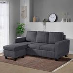 WOODEN WORLD Modern 4-Seater L-Shaped Sofa - Upholstered Comfortable L Shape Sofa for Living Room, Bedroom, or Office - Stylish, Spacious, and Durable Sectional Couch for Home or Office Spaces