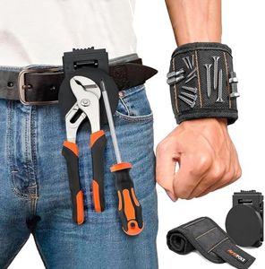 ARTIPOLY Magnetic Tool Holder Kit - Strong Clip-On Belt Magnet Holster & Magnetic Wristband for Screws, Nails, Hammer, Sockets, Pliers, Screw Driver, Trowel, Drill Bit, Wrench, or Any Magnetic Tools