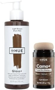 dpHUE Gloss+ (Light Brown) & Camo+ Tinted Dry Shampoo (Light Brown) - Boost Color, Shine & Softness - Cover Grays, Root Growth & Thinning Hair