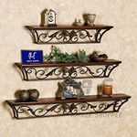 Amaze ShoppeeFloating Shelf,Creative Wrought Iron Wall-Mounted Bookshelf Bedroom Living Room Decoration (Brown)