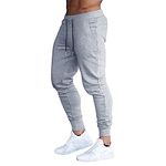 BUXKR Men's Slim Joggers Workout Pants for Gym Running and Bodybuilding Athletic Bottom Sweatpants with Deep Pockets, Light Grey, Large