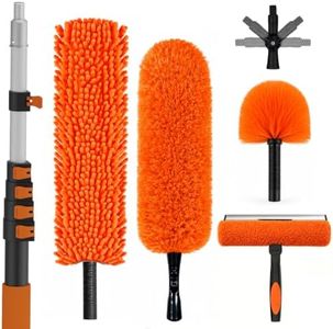 SISUPASSIE 30FT Reach High Ceiling Duster Kit, Window Cleaning kit with 5-24FT Extension Pole, Fan Duster for Ceiling Fan Blades, Microfiber Feather Duster, Rotatable Window Squeegee and Cobweb Duster