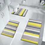 Pauwer Microfiber 3 Piece Bath Mat Sets Non Slip Bath Rugs and Pedestal Mats Washable Absorbent Bathroom Floor Carpet Rug, Yellow