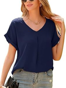 Yuson Girl Camisas Mujer Manga Corta Blusas Mujer Verano con Cuello en V Blusa de Gasa Elegante Blusa Señoras Verano Sexy Tops Informal Camisetas para Mujeres Chicas Adolescentes(Marina, M)