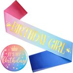 Yaomiao Birthday Sash for Women Birthday Girl Sash Birthday Party Decorations and It's My Birthday Button Glittery Metal Pin Its My Birthday Pin Birthday Badge for Party Decoration (Rainbow)