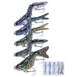 Goture Fishing Lures for Freshwater and Saltwater, 5pcs Lifelike Multi Jointed Swimbait, Slow Sinking Bass Fishing Lure, Fishing Bait with Tackle Box for Bass, Pike, Muskie, Trout, Walleye, Catfish