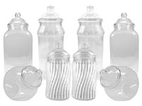 8 Assorted Empty Retro Plastic Sweet Jars for Candy Buffet - Just add sweets (Clear Bobble Lid)