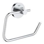 GROHE Essentials Toilet Paper Holder (Metal, without Cover, Concealed Fastening, Including Screws and Dowels, Durable Sparkling Sheen), Suitable for Gluing, Chrome, 40689001